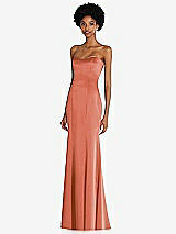 Side View Thumbnail - Terracotta Copper Strapless Princess Line Lux Charmeuse Mermaid Gown