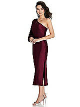 Side View Thumbnail - Cabernet One-Shoulder Puff Sleeve Midi Bias Dress with Side Slit
