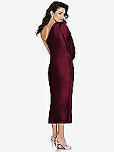 Rear View Thumbnail - Cabernet One-Shoulder Puff Sleeve Midi Bias Dress with Side Slit