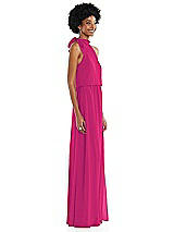 Side View Thumbnail - Think Pink Scarf Tie High Neck Blouson Bodice Maxi Dress with Front Slit
