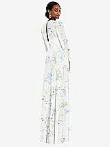 Rear View Thumbnail - Bleu Garden Strapless Chiffon Maxi Dress with Puff Sleeve Blouson Overlay 
