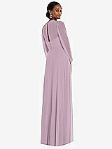 Rear View Thumbnail - Suede Rose Strapless Chiffon Maxi Dress with Puff Sleeve Blouson Overlay 