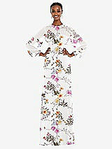 Alt View 1 Thumbnail - Butterfly Botanica Ivory Strapless Chiffon Maxi Dress with Puff Sleeve Blouson Overlay 