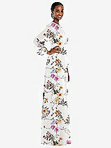 Side View Thumbnail - Butterfly Botanica Ivory Strapless Chiffon Maxi Dress with Puff Sleeve Blouson Overlay 