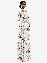 Rear View Thumbnail - Butterfly Botanica Ivory Strapless Chiffon Maxi Dress with Puff Sleeve Blouson Overlay 
