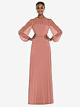 Alt View 1 Thumbnail - Desert Rose Strapless Chiffon Maxi Dress with Puff Sleeve Blouson Overlay 