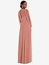 Rear View Thumbnail - Desert Rose Strapless Chiffon Maxi Dress with Puff Sleeve Blouson Overlay 
