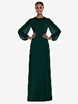 Alt View 1 Thumbnail - Evergreen Strapless Chiffon Maxi Dress with Puff Sleeve Blouson Overlay 