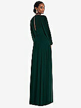 Rear View Thumbnail - Evergreen Strapless Chiffon Maxi Dress with Puff Sleeve Blouson Overlay 