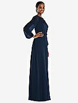 Side View Thumbnail - Midnight Navy Strapless Chiffon Maxi Dress with Puff Sleeve Blouson Overlay 