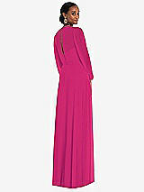 Rear View Thumbnail - Think Pink Strapless Chiffon Maxi Dress with Puff Sleeve Blouson Overlay 