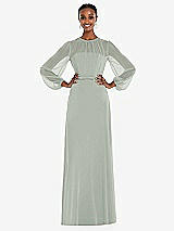 Alt View 1 Thumbnail - Willow Green Strapless Chiffon Maxi Dress with Puff Sleeve Blouson Overlay 