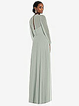 Rear View Thumbnail - Willow Green Strapless Chiffon Maxi Dress with Puff Sleeve Blouson Overlay 