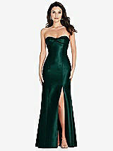 Front View Thumbnail - Evergreen Bow Cuff Strapless Princess Waist Trumpet Gown