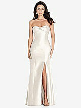 Front View Thumbnail - Ivory Bow Cuff Strapless Princess Waist Trumpet Gown