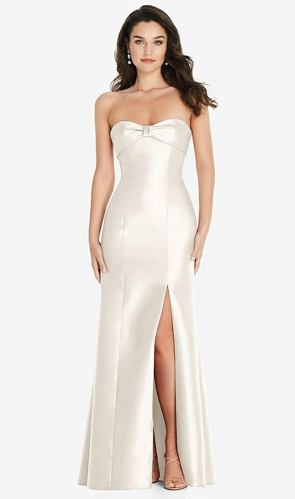 Front View - Ivory Bow Cuff Strapless Princess Waist Trumpet Gown