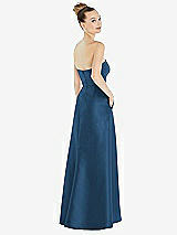 Alt View 3 Thumbnail - Dusk Blue Strapless Satin Gown with Draped Front Slit and Pockets