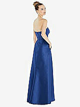 Alt View 3 Thumbnail - Classic Blue Strapless Satin Gown with Draped Front Slit and Pockets