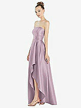 Alt View 2 Thumbnail - Suede Rose Strapless Satin Gown with Draped Front Slit and Pockets