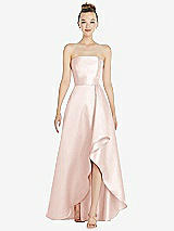 Alt View 1 Thumbnail - Blush Strapless Satin Gown with Draped Front Slit and Pockets
