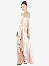 Alt View 2 Thumbnail - Blush Strapless Satin Gown with Draped Front Slit and Pockets