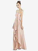 Alt View 2 Thumbnail - Cameo Strapless Satin Gown with Draped Front Slit and Pockets