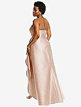 Rear View Thumbnail - Cameo Strapless Satin Gown with Draped Front Slit and Pockets