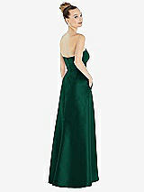 Alt View 3 Thumbnail - Hunter Green Strapless Satin Gown with Draped Front Slit and Pockets