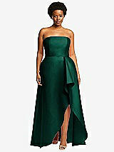 Front View Thumbnail - Hunter Green Strapless Satin Gown with Draped Front Slit and Pockets
