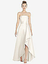 Alt View 1 Thumbnail - Ivory Strapless Satin Gown with Draped Front Slit and Pockets