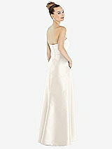 Alt View 3 Thumbnail - Ivory Strapless Satin Gown with Draped Front Slit and Pockets