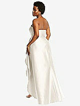 Rear View Thumbnail - Ivory Strapless Satin Gown with Draped Front Slit and Pockets
