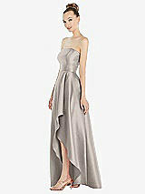 Alt View 2 Thumbnail - Taupe Strapless Satin Gown with Draped Front Slit and Pockets