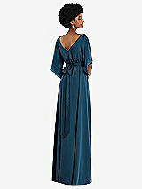 Rear View Thumbnail - Atlantic Blue Asymmetric Bell Sleeve Wrap Maxi Dress with Front Slit