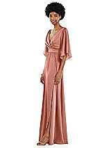 Side View Thumbnail - Desert Rose Asymmetric Bell Sleeve Wrap Maxi Dress with Front Slit