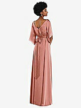 Rear View Thumbnail - Desert Rose Asymmetric Bell Sleeve Wrap Maxi Dress with Front Slit
