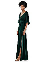 Side View Thumbnail - Evergreen Asymmetric Bell Sleeve Wrap Maxi Dress with Front Slit