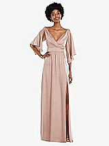Front View Thumbnail - Toasted Sugar Asymmetric Bell Sleeve Wrap Maxi Dress with Front Slit