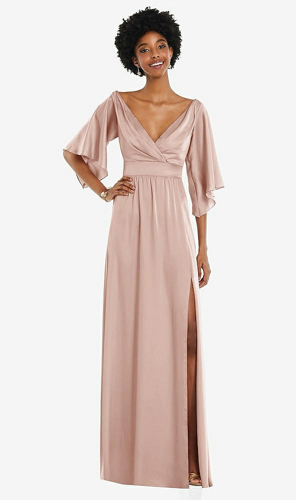 Front View - Toasted Sugar Asymmetric Bell Sleeve Wrap Maxi Dress with Front Slit