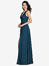 Side View Thumbnail - Atlantic Blue Shirred Shoulder Criss Cross Back Maxi Dress with Front Slit