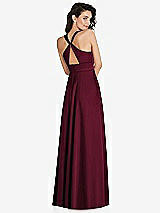 Rear View Thumbnail - Cabernet Shirred Shoulder Criss Cross Back Maxi Dress with Front Slit