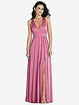 Front View Thumbnail - Orchid Pink Shirred Shoulder Criss Cross Back Maxi Dress with Front Slit