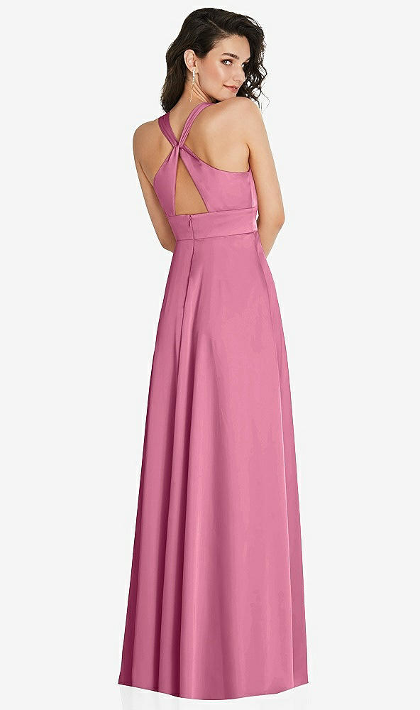 Back View - Orchid Pink Shirred Shoulder Criss Cross Back Maxi Dress with Front Slit