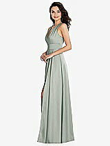 Side View Thumbnail - Willow Green Shirred Shoulder Criss Cross Back Maxi Dress with Front Slit