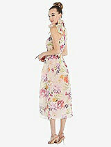 Rear View Thumbnail - Penelope Floral Print Scarf-Tie High-Neck Halter Pink Floral Organdy Midi Dress