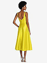 Rear View Thumbnail - Citrus Square Neck Full Skirt Satin Midi Dress with Pockets