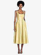 Front View Thumbnail - Buttercup Square Neck Full Skirt Satin Midi Dress with Pockets