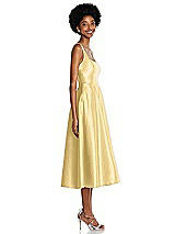 Side View Thumbnail - Buttercup Square Neck Full Skirt Satin Midi Dress with Pockets