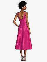Rear View Thumbnail - Think Pink Square Neck Full Skirt Satin Midi Dress with Pockets