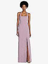 Front View Thumbnail - Suede Rose Tie Halter Open Back Trumpet Gown 